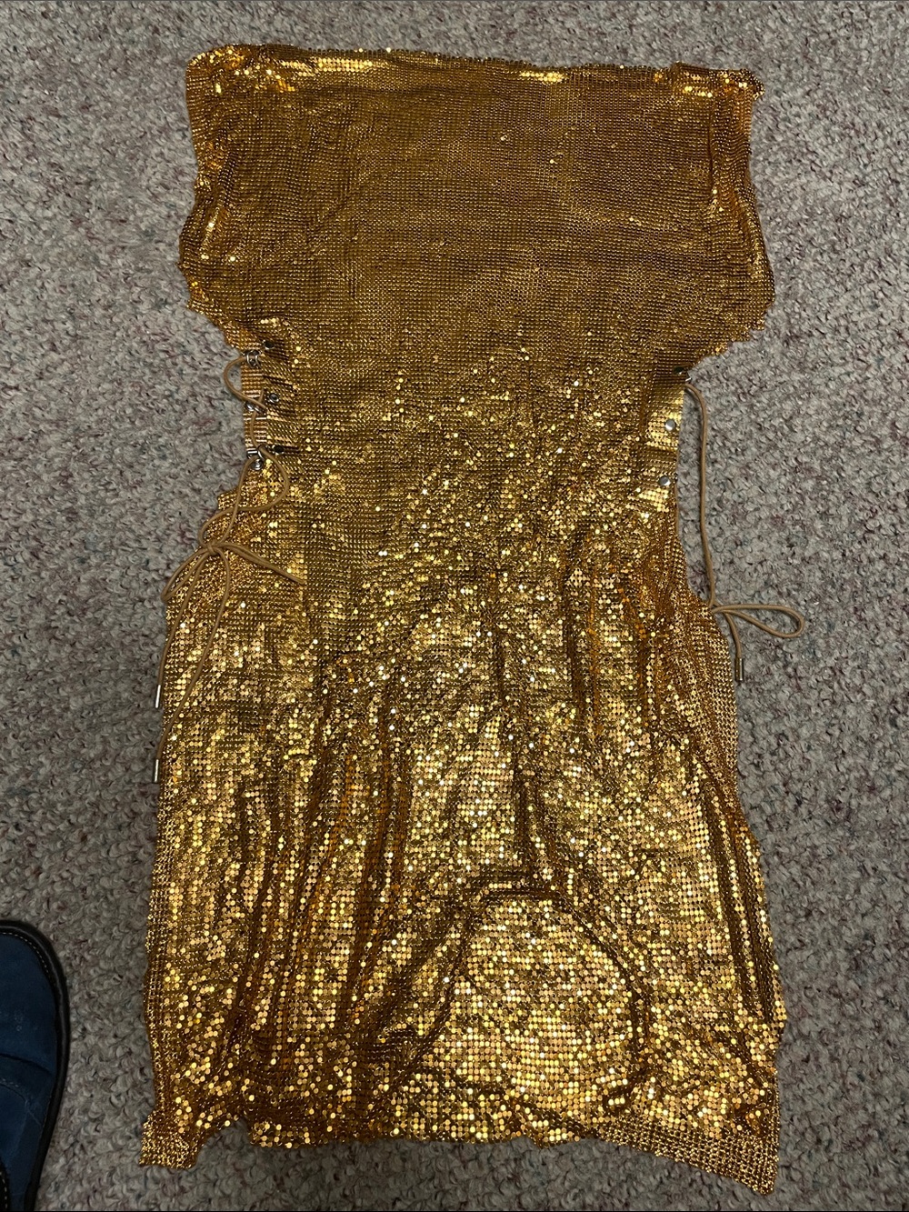 Vintage Gold Chainmetal corset tie open sides amazing disco fever Dress - Picture 8 of 8